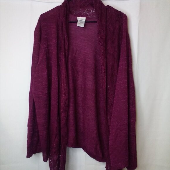 Jaclyn Smith Cardigan 3X Long Sleeve Open Front Lightweight Crochet Lace Purple - Picture 3 of 16